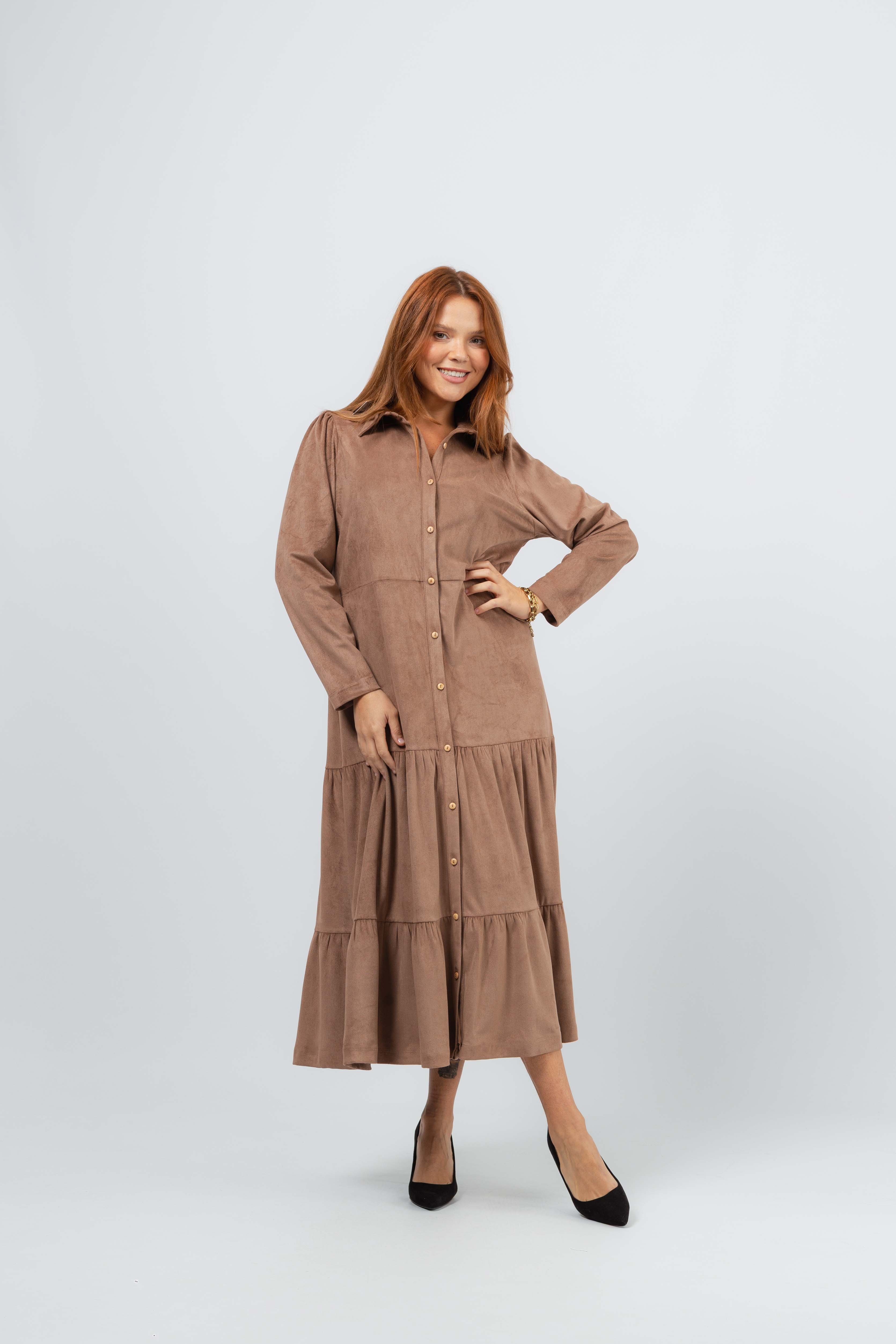 256076 - Vestido em tecido liso Coleção Outono Inverno Tamanhos Grandes